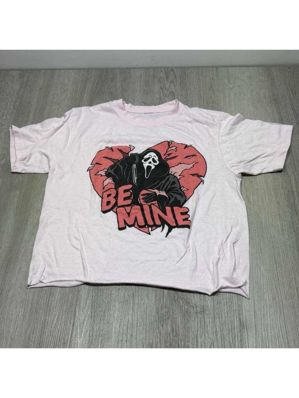Small Ghostface Be Mine Graphic T-Shirt Cropped Horror Movie Slasher Halloween